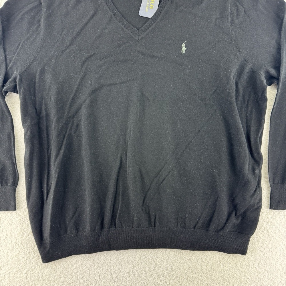 Polo Ralph Lauren Washable Merino Wool V Neck Lightweight Sweater Mens 4xB Black - Picture 4 of 10